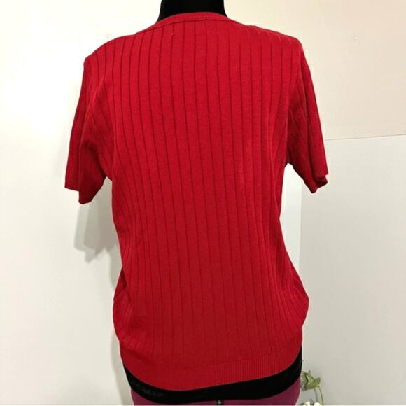 Vintage Alfred Dunner Argyle Short Sleeve Red Pullover Knit Sweater Top Medium - Picture 4 of 11